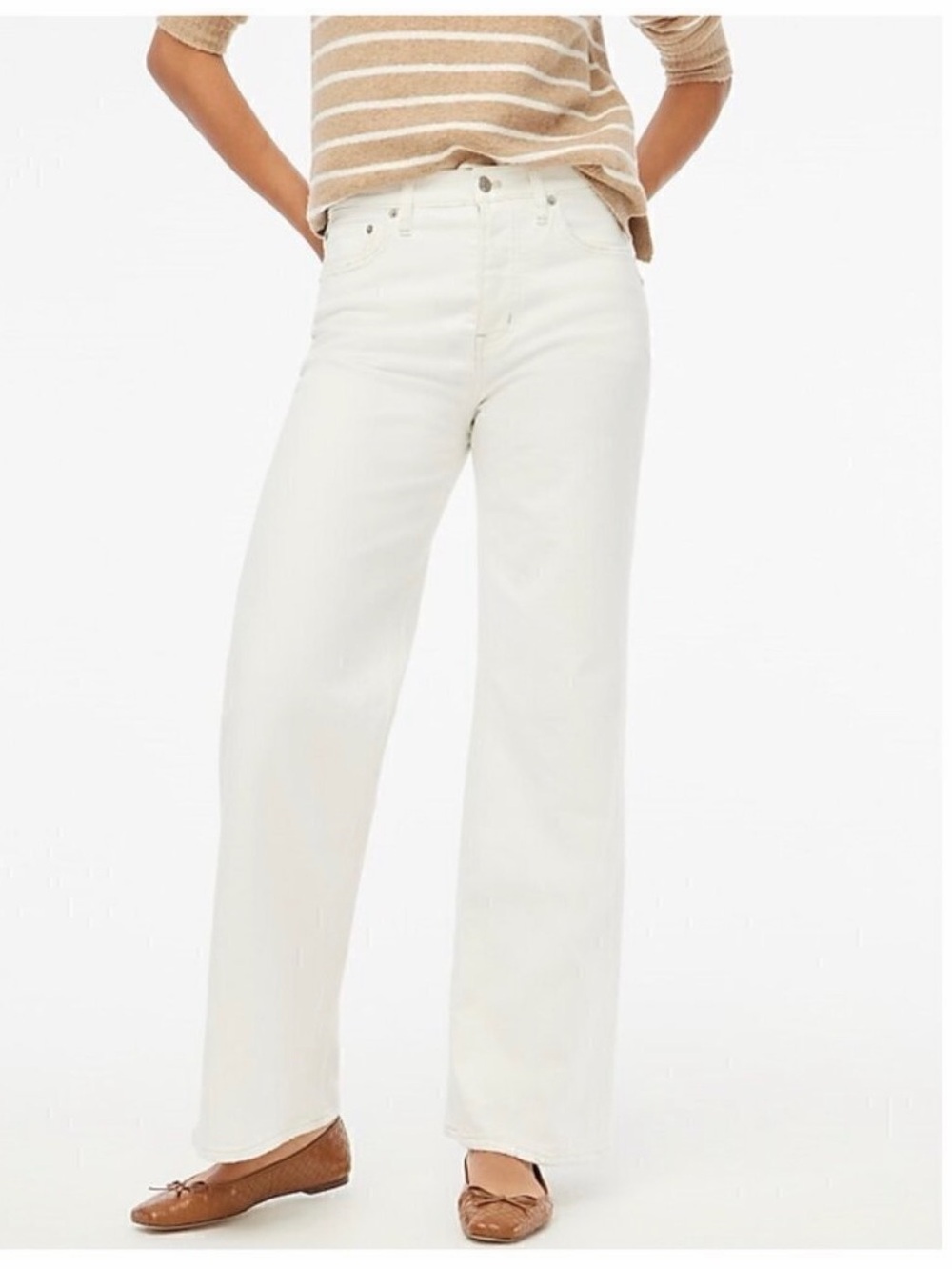 J. Crew Off-White High-Rise Wide-Leg Jeans